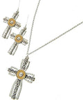 Arras Creations Fashion Trendy Metal Western Theme Filigree & Bullet Winchester 38spl Cross Pendant Necklace Earrings for Women / AZFJFP157-MSG