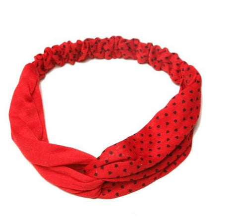 Arras Creations Fashion Red Heart Polki Dot Print Headwrap/Pony Tail/Headband Hair Accessory For Women / AZFJHB106-RBK