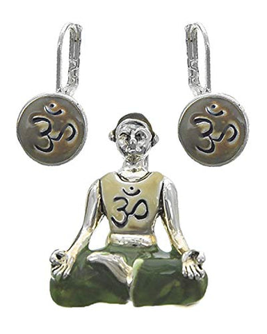 Meditation "I love Yoga" Fashion Trendy Epoxy Metal Yoga Meditation Pendant & Earrings For Women / AZFJPS162-SMU