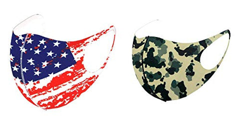 Set of 2 - Fashion Camouflage Pattern & USA Flag Print Mask for Men & Women / AZMF2351-PCC