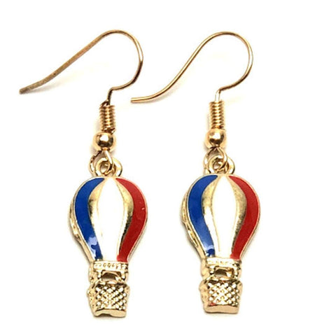 Patriotic Independence American Flag Hot Air Balloon Fish Hook Earrings For Women / AZAEPT011-AMU