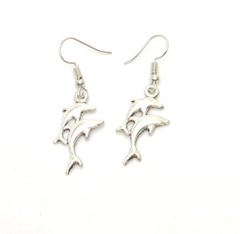 Sea Life/Dolphin Fish Hook Drop Earrings For Women / AZAESL301-ASL