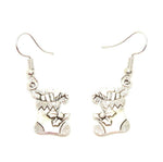 Christmas : Antique Silver Santa' Socks Dangle Fish Hook Dangle Earrings For Women / AZAEXA024-ASL