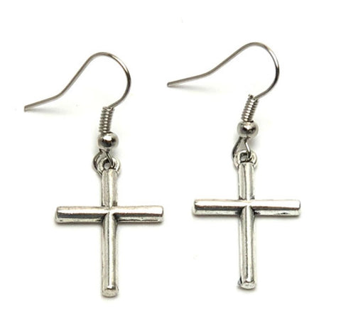Cross : Antique Cross Dangle Fish Hook Cross Earrings For Women / AZAELJ003-ASL