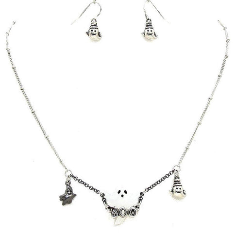 Arras Creations Fashion Halloween Ghost Pendant Necklace Earring Set for Women / AZFJNS125-ASL-HAL