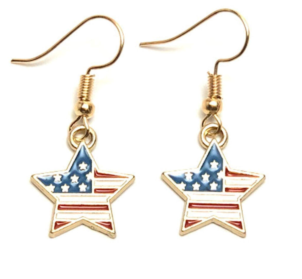 Patriotic Independence American Flag Star Fish Hook Earrings For Women