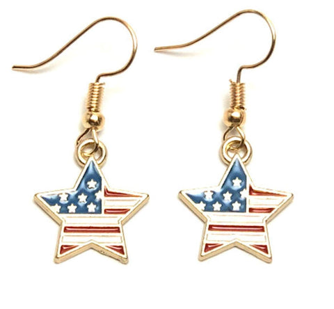 Patriotic Independence American Flag Star Fish Hook Earrings For Women / AZAEPT012-AMU