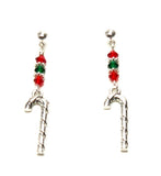 Christmas : Antique Silver Candy Cane Dangle Post Earrings For Women / AZAEXA008-ASL