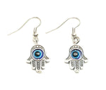 Antique Silver Hamsa Evil Eye Dangle Fish Hook Cross Earrings For Women / AZAELJ005-ASL