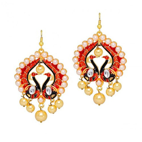 Authentic Indian Style Meenakari Peacock Bali Hoop Earrings For Women / AZINME245