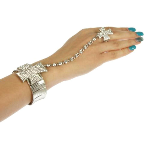Arras Creations Religious Fashion Trendy Cross Bracelet Ring Hand Chain for Women / AZFJSBB170-CSL