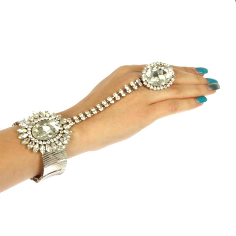 Flower crystal pave stretch bracelet + Ring Rhodium Clear / Slave Bracelet / AZFJSBB169-SCL