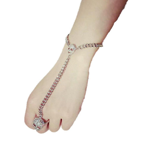 Arras Creations Fashion Trendy Skull Hand Chain/Slave Bracelet/Bracelet & Ring Set for Women / AZFJSBA06-SCL