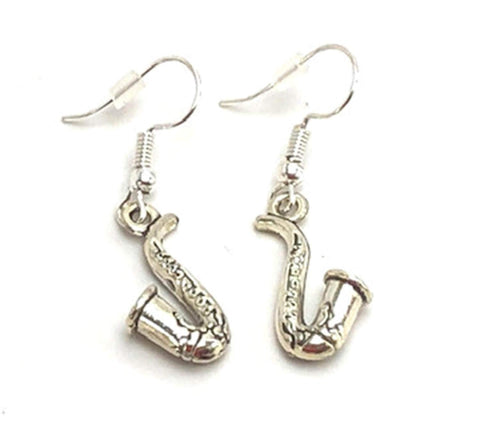Fashion Trendy Handmade Musical Instrument Saxophone Charm Dangle Earrings For Women / AZAEMI151-ASL