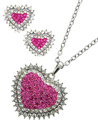 Arras Creations Fashion Trendy Long Heart Love Valentine's Day Metal Rhinestone Pendant Necklace Earrings for Women / AZFJFP210-ASP