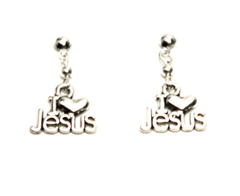 Antique "I Love Jesus" Dangle Post Earrings For Women / AZAELJ007-ASL