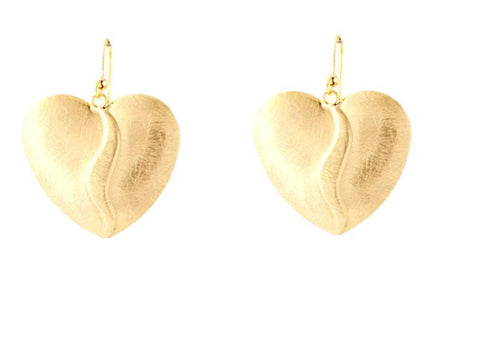 Valentine Brushed Metal Heart Earrings / AZERFH201-GLD-HRT