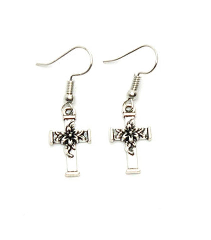 Cross : Antique Cross Dangle Fish Hook Cross Earrings For Women / AZAELJ010-ASL