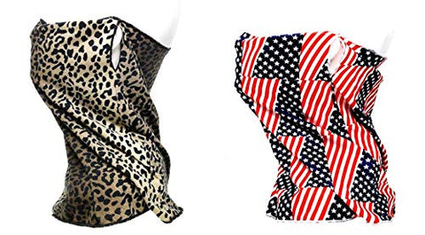 Set of 2 - Fashion Multi Use Patriotic/Animal Print Tube Scarf or Mask for Men & Women / AZMT0318 (Black, Red)