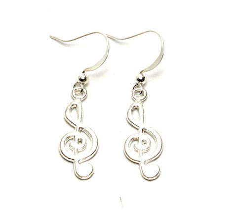 Fashion Trendy Handmade Music Treble Clef Music Note Charm Dangle Earrings For Women / AZAEDM401-SIL