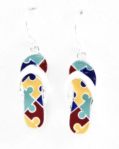 Fashion Trendy Metal Autism Flip Flop Dangle Earrings For Women / AZERFF383-SMU