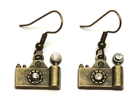 Fashion Trendy Antique Camera Dangle Fish Hook Earring Set For Women / AZEACP004-ABZ