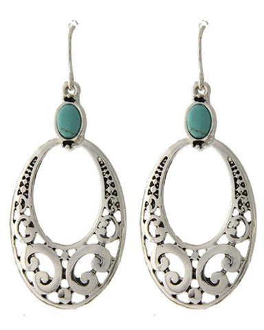 Trendy Fashion Chandelier Dangle Antique Silver Turquoise Stone Earring / AZERVT592-ATU