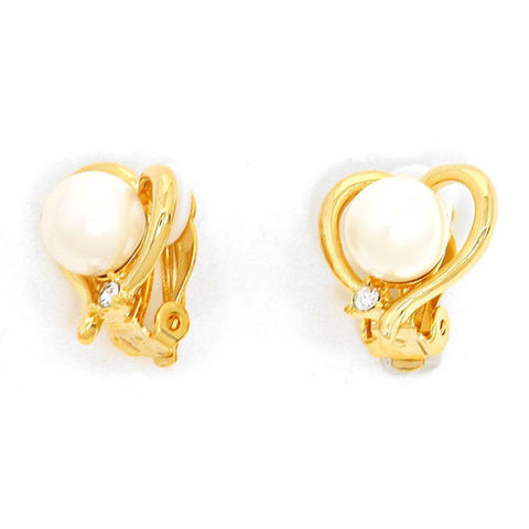 Crystal Imitation Pearl Heart Shape Metal Clip on Earrings / AZERCO917-GPE
