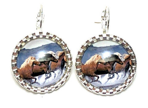 Fashion Trendy Running Horse Dangle Lever Back Earrings For Women / AZEACRM10-SBW