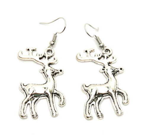 Christmas : Reindeer Dangle Fish Hook Earrings For Women / AZAEXA025-ASL