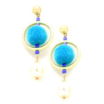 Fashion Trendy Pom Pom Hoop Imitation Pearl Dangle Post Earrings for Women / AZERPP318