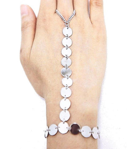 Arras Creations Fashion Trendy Hand Chain/Slave Bracelet/Bracelet&Ring Set for Women / AZFJSB003-SIL