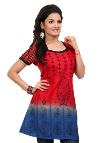 Indian Tunic Top Womens / Kurti Printed Blouse tops - AZDKJD-64C