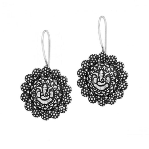 Bollywood Oxidized Silver Ganapati Dangle Earrings For Women / AZINOXS03-ASL