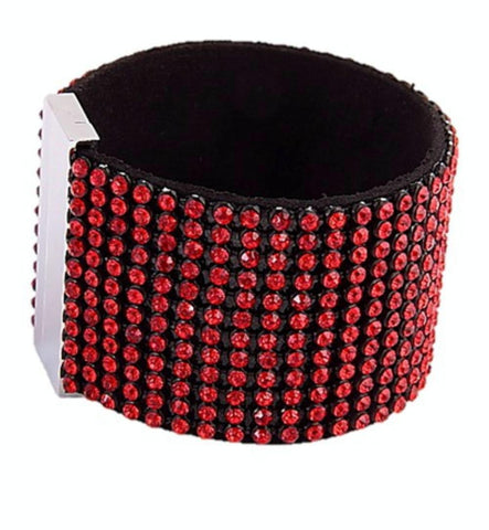 Artificial Leather Bracelet with Rhinestone / AZBRLB022-SRD