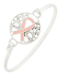 Pink Ribbon Filigree Hook Cuff Closure - Breast Cancer Awareness For Women / AZBRBC626-SPK