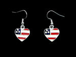 Independence Day American Flag Heart Dangle Fish Hook Earring For Women / AZERPT032-SRB-PAT