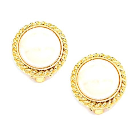 Metal Trimmed Imitation Pearl Clip on Earrings / AZERCO275-GPE
