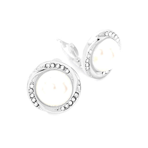 Fashion Trendy Rhinestone Imitation Pearl Accented Clip on Earrings For Women / AZERCO347-SPE