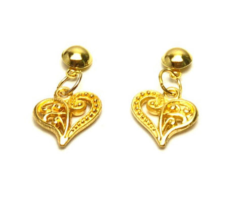 Fashion Trendy Valentine Heart Love Dangle Earrings For Women / AZAEVH402-GLD