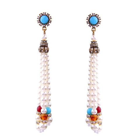 Trendy Fashion Ethnic Tassel Long Drop Earrings For Women / AZERTSA07-AGP