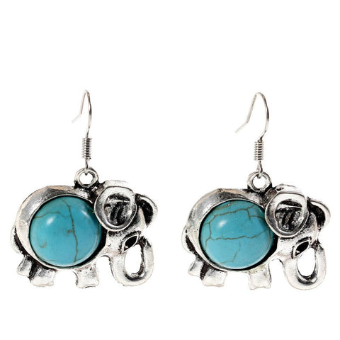 Trendy Fashion Elephant Imitation Turquoise Dangle Earrings For Women / AZERVI022-ABL