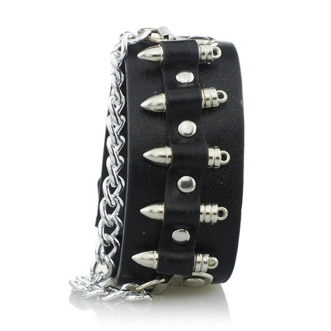 Gothic Unisex Bullet Shape Chain Link Leather Bracelet / AZBRLBA02-SBL