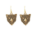 Trendy Fashion Vintage Retro Golden Cheetah Head Earrings / AZERVI040-AGL