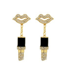 Fashion Trendy Post Drop Metal Statement Crystal Lipstick Earrings for Women / AZERFH172-GGB