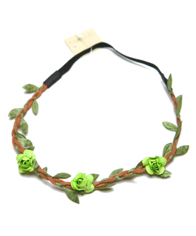 Braided Cord with Leaves and Flower Stretch HeadBand For Women / AZFJHB603-GLG