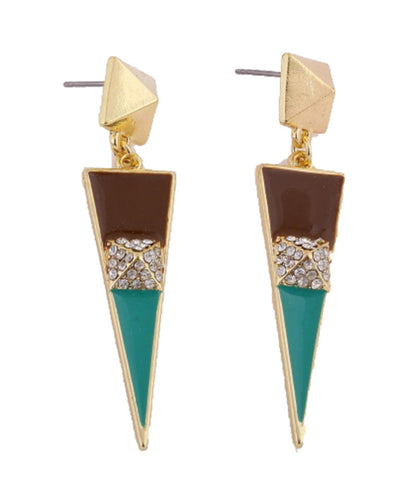 Multi Colored Post Earrings - Gold & Green