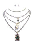 Arras Creations Western Three Layer Chain Western Horse Charm Necklace Set for Women / AZFJFP169-AST