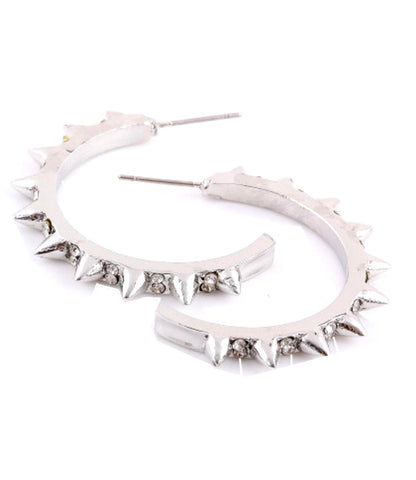 Earrings with Spike & Rhinestone - Silver
