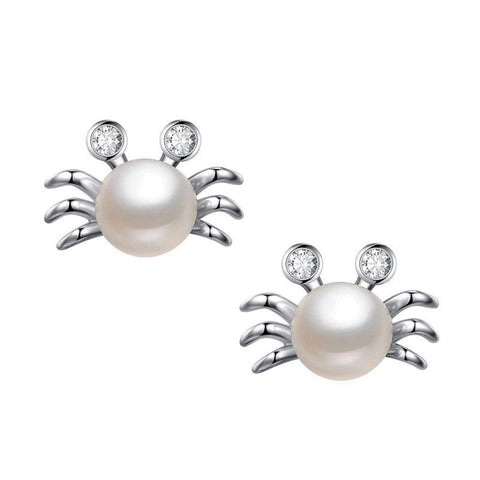 Arras Creations Trendy Gorgeous Sea Life Cute Simulated Pearl Crab Metal Shape Stud Earrings for Women / AZERSEAA03-SPE